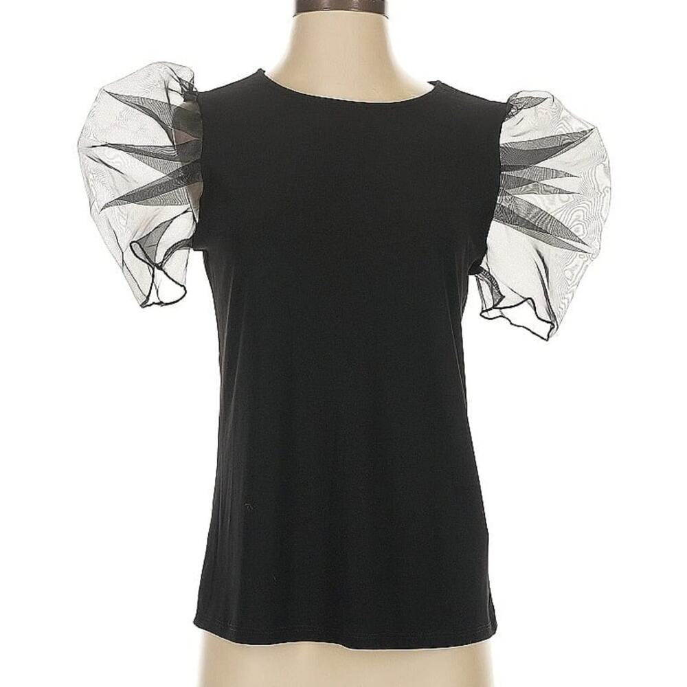 Tash + Sophie Black BLACK CHIFFON PUFF SLEEVE TOP - Picture 3 of 11